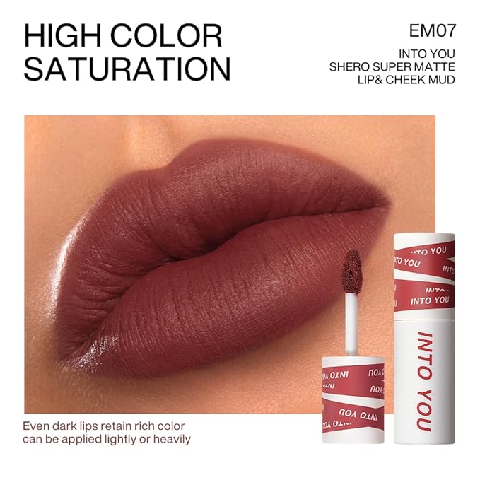 INTO YOU Matte Lipstick for Women, Matte Red Lipstick Long Lasting, Multi-Purpose for Lips and Cheek, Non-Stick Cup Not Fade Lip Stain Makeup Cosmetics Official Directly (EM07)
