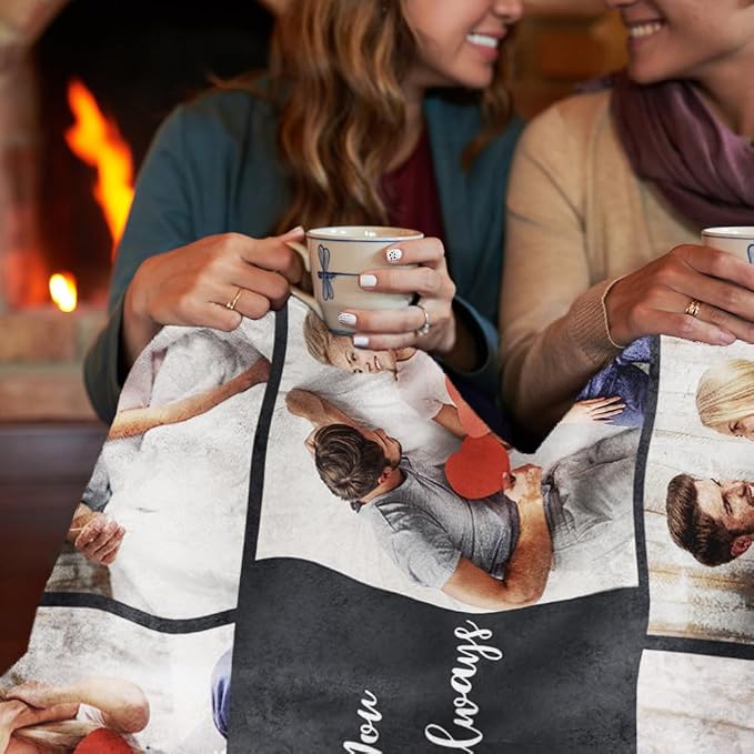 Ships Next Day, Custom Sherpa Fleece Blanket with Photos Text Soft Warm Custom Blanket Personalized Couples Gifts for Boyfriend Girlfriend Customized Picture Blanket Gifts for Christmas Valentines Day
