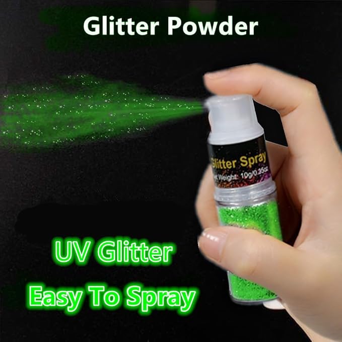 Go Ho UV Green Hair and Body Glitter Spray,St Patricks Day Accessories,UV Effect Glitter Powder Makeup for Hair/Body/Clothes,Dry Loose Sparkle Powder Festival Makeup,10g