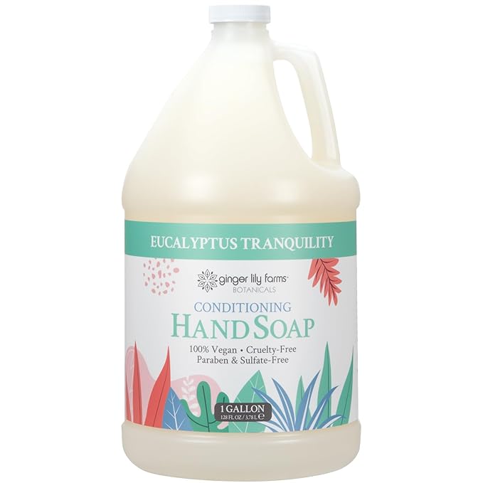 Ginger Lily Farms Botanicals Conditioning Liquid Hand Soap Refill, Eucalyptus Tranquility, 100% Vegan & Cruelty-Free, 1 Gallon (Pack of 4)
