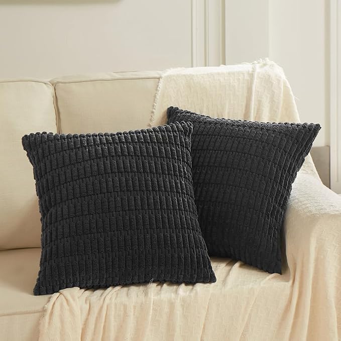 Fancy Homi 4 Packs Decorative Throw Pillow Covers for Living Room Couch Bed, Modern Farmhouse Boho Home Décor Accent Cushion Case, 16" x 16", Black