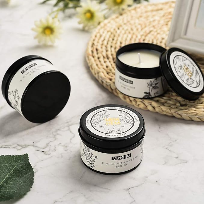 Natural Scented Candle,Rose& Green Perfume Aroma Candle Gift,Handmade Soy Wax Fragrance Candle,Perfect for Meditation Stress Relief Mood Boosting Aromatherapy,Portable Travel Tin Jar 15 Hours (Black)