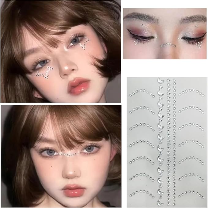 Self Adhesive Face Gems Pearls for Makeup,3D Heart Star Moon Shape Jewels Face Rhinestone Stickers for Face, Eye, Makeup, Nail, Body, Crafts