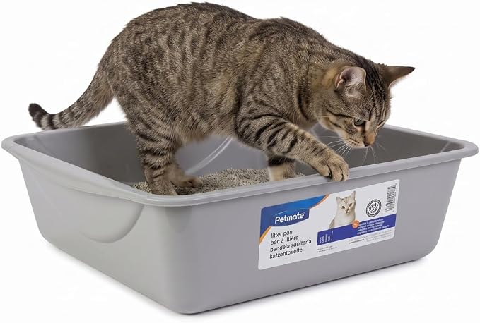 Petmate Open Cat Litter Box; Large Nonstick Litter Pan Durable Standard Box, Grey Great for Small & Large Cats Easy to Clean; Made in USA | Easy to clean standard tray for small and big felines, smooth surface releases clumps, simple everyday scooping ...