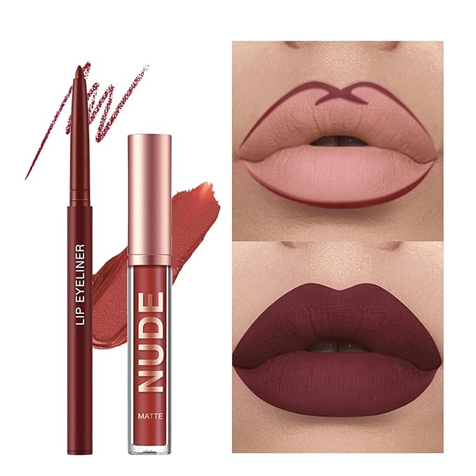 Liquid Lipstick, Lip Liner,Waterproof and Transfer Proof Pink Lip Tint, Matte Finish Lip Gloss,Non-stick Cup Liquid Lipstick Nude Lip Gloss for Women