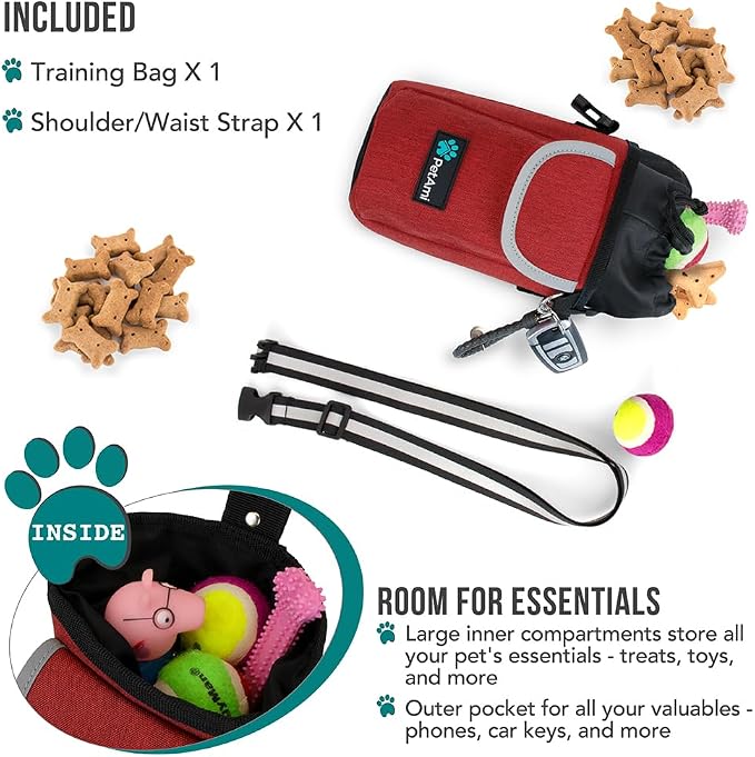 PetAmi Dog Treat Pouch, Large Hands-Free Training Bag, Red