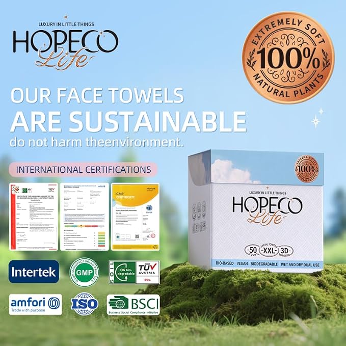 Disposable Facial Towelettes, Extra Large,10"×12", Lint Free, 100% Plant Fiber, Face Towel,Biodegradable,Microfiber Soft, Makeup Remover,Dry Wipes, Sensitive Skin, Facial Cleansing Cloths,50 Count