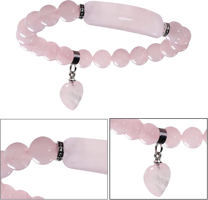 TUMBEELLUWA Healing Stone Bracelet 8mm Beads Chakra Crystal Energy Heart Charm Bracelet Handmade Jewelry for Women