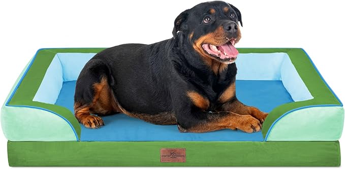 Comfort Expression Orthopedic Dog Bed for Extra Large Dogs with Bolster | Waterproof Dog Couch Bed with Washable Cover & Non-Slip Bottom, Supportive Egg Crate Foam XL Pet Bed, 45x35 Inch