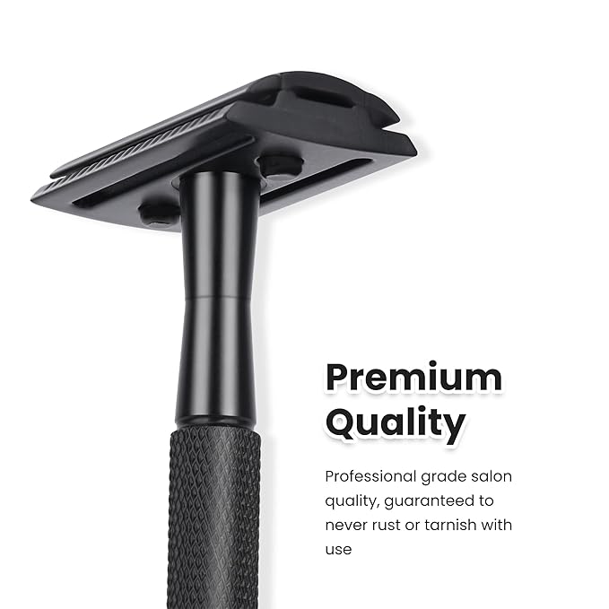 KEROPY Eco-Friendly Safety Razor With 10 Premium Stainless Steel Blade Safety Razors For Men Shaving Razor, Smooth Wet Shave Experience, Gun Black