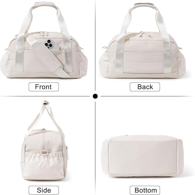 Bucosd Small Gym Bag for Women, Mini Crossbody Gym Duffle Bag with Wet Compartment, Carry on Gym Tote Bag for Workout Dance Sport Travel (Medium-Beige)