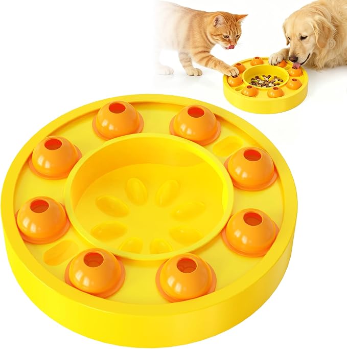 Dog Food Puzzle Toys Interactive Game Toy for IQ Training Enrichment Dog Food Puzzle Slow Feeder for Small, Medium Dogs and All Cats (Yellow Bowl)