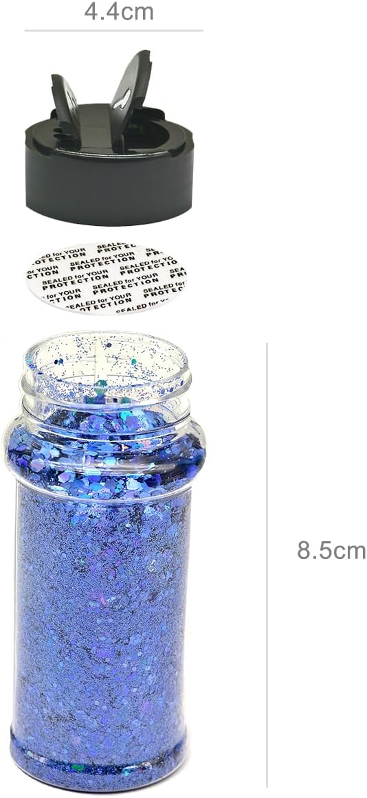 Royal Blue - Holographic - Craft Glitter - 2oz Glitter Shaker Bright Colorful Mix Chunky Body Glitter Bulk - 24 Colors in Shaker, Cosmetic Grade Glitter - EBKC709