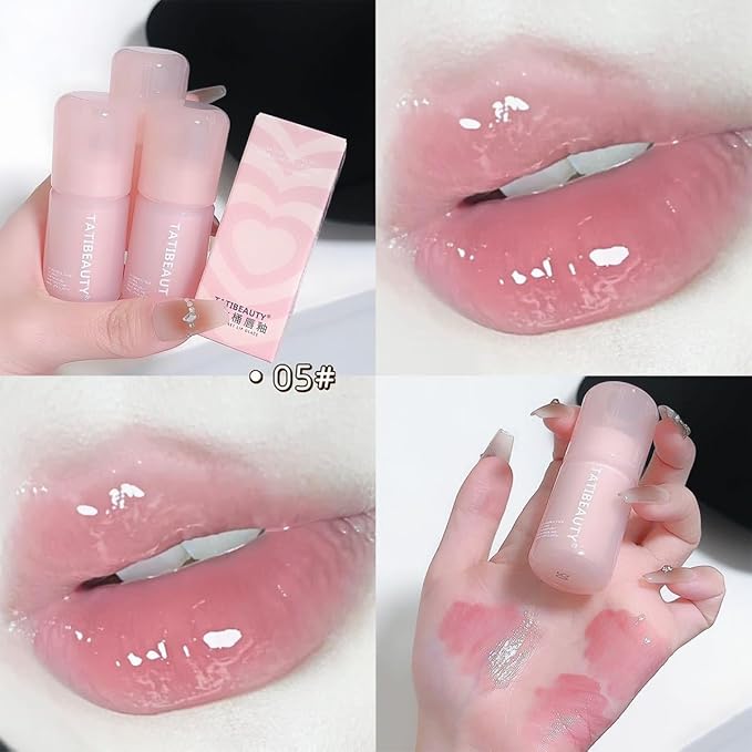 4 Colors Mirror Lip Glaze Makeup,Plumping Hydrating Lip Gloss Set,Long-Lasting Moisturizing Lip Stain,Non-Sticky for Women and Girls
