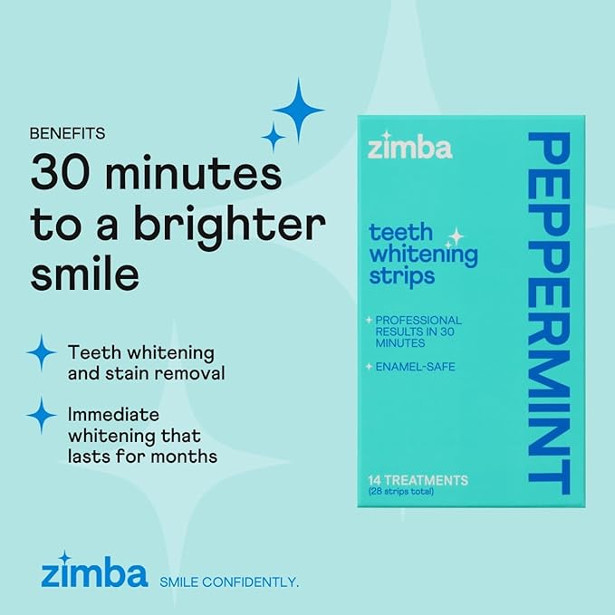 Zimba Teeth Whitening Strips 3-Pack Bundle (Mint, Spearmint, Peppermint) | Vegan Whitening Strip Enamel Safe Teeth Whitening Hydrogen Peroxide Teeth Whitener for Coffee, Wine, Tobacco, & Other Stains