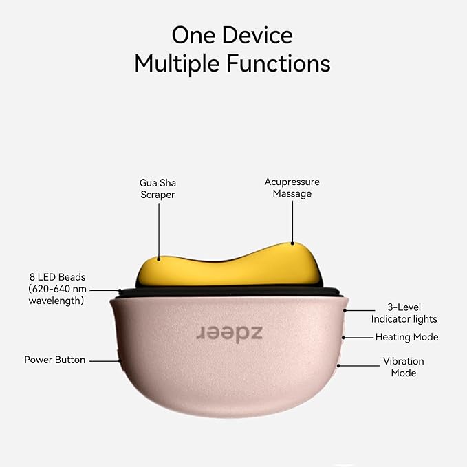 Electric Gua Sha Facial Massager Tool – Heated Brass Face & Neck Massager with LED Red Light & Soothing Vibration, Smart Dual-Mode Design for Sculpting, Lifting & Skincare Relaxation, Pink