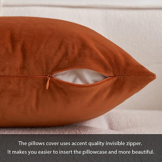 MIULEE 12x20 Inch Lumbar Fall Velvet Throw Pillow Cover Set of 1 Rust | Soft Luxury Decorative Throw Pillow Cover, Single Rectangle Cushion Case, Home Decor for Chair Couch Sofa Bedroom Car Bed