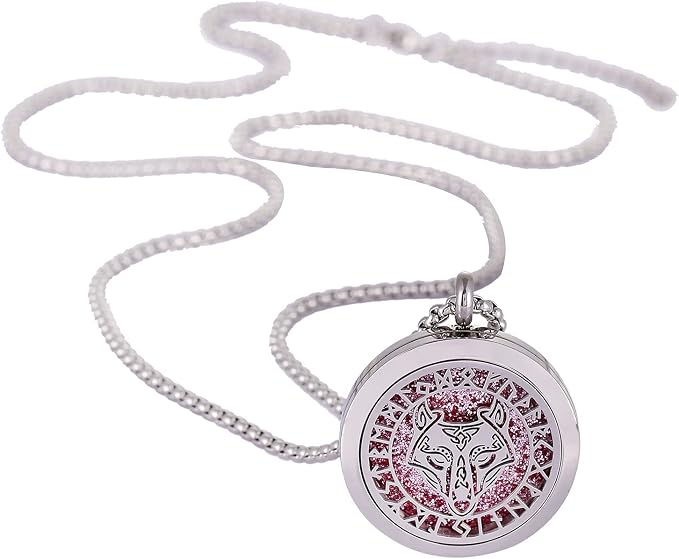 Cool Wolf Norse Aromatherapy Essential Oil Diffuser Necklace Viking Runes Amulet Stainless Steel Locket Pendant