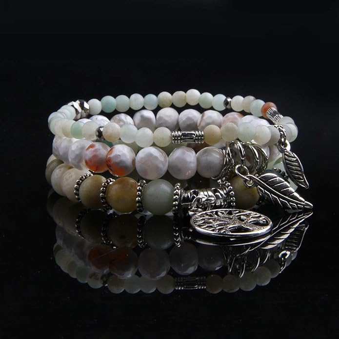 Jardme Healing Crystal Bracelets for Women, 8mm Beaded Natural Stone Stretch Chakra Bracelets Tree of Life Bracelet Jewelry Gifts for Women
