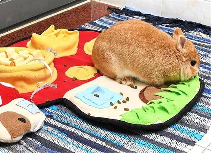 Ferret Cats Snuffle Mat Fleece Foraging Mats Interactive Feeding Toy Small Animal Rabbit Guinea Pig Rat Hamster Anti Slip Treat Dispenser Slow Feeder (Mushroom)