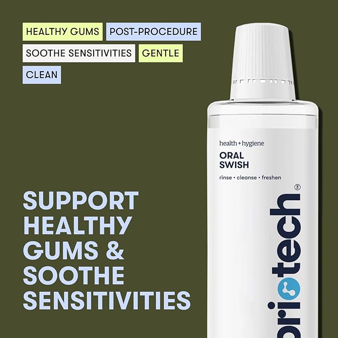 BRIOTECH Oral Swish, Hypochlorous Acid Mouthwash Rinse, Gentle Oral Care Hygiene, Fight Bad Breath, Support Against Plaque, Gum Irritation & Tender Gums, Alcohol & Fluoride Free, 17 fl oz