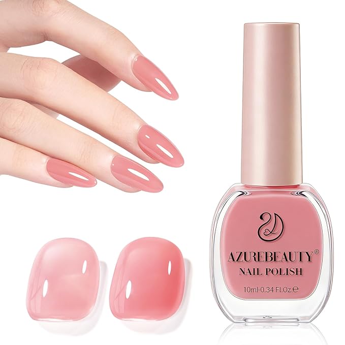 AZUREBEAUTY Jelly Nail Polish Semi-Translucent Blush Pink Sheer Color Fast Drying Natural Regular Toe Nail Polish no Gel Home Salon DIY Women Gift