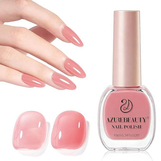 AZUREBEAUTY Jelly Nail Polish Semi-Translucent Blush Pink Sheer Color Fast Drying Natural Regular Toe Nail Polish no Gel Home Salon DIY Women Gift