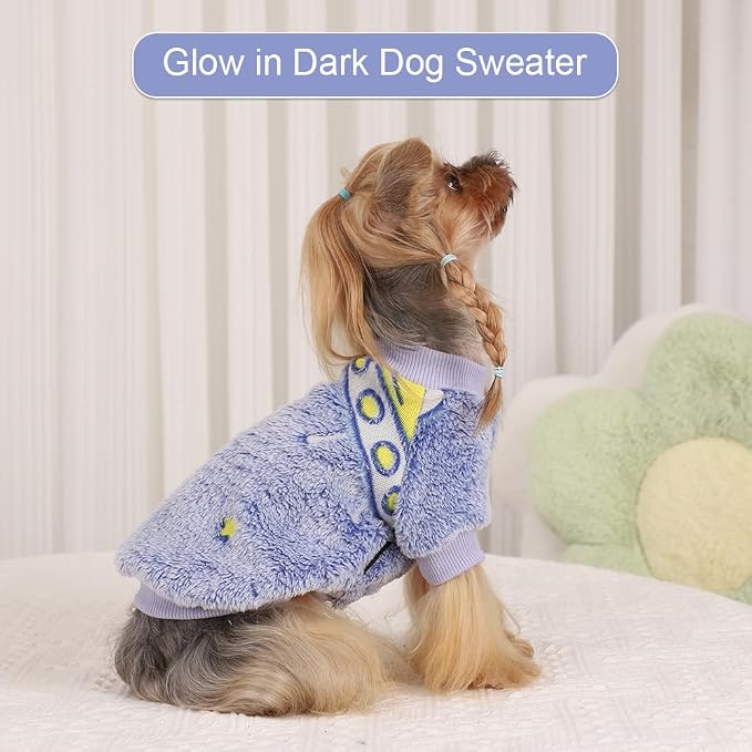 Dog Sweater Glow in The Dark Girl Pink Small Fleece Clothes Winter Soft Thickening Warm Puppy for Dogs Boy Teacup Yorkie Chihuahua (XS,Blue)