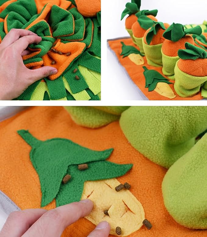 Ferret Cats Snuffle Mat Fleece Foraging Mats Interactive Feeding Toy Small Animal Rabbit Guinea Pig Rat Hamster Anti Slip Treat Dispenser Slow Feeder (Carrots)