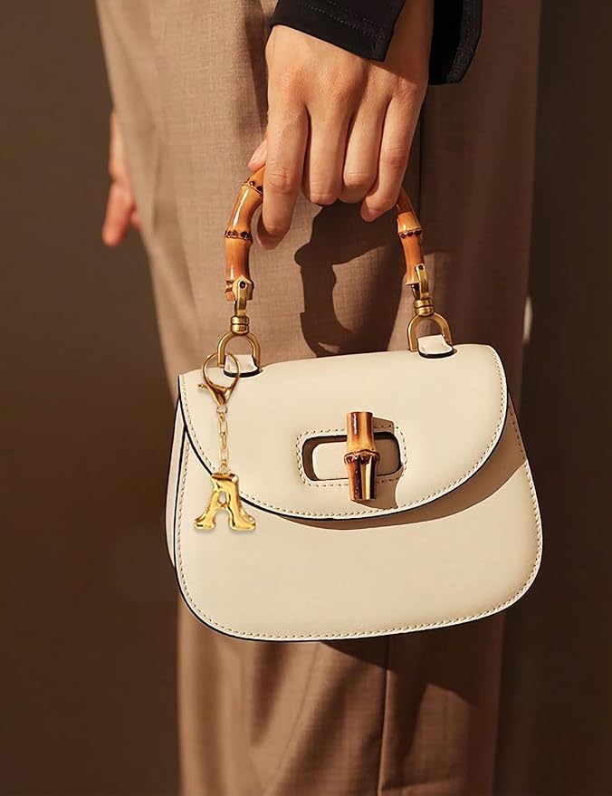 WOWORAMA Initial Letter Keychain for Women Chunky Gold Bubble Letter Bag Charm Purse Charm Personalized Keyrings Accessories