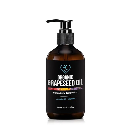 Organic Grapeseed Massage Oil with Lavender & Vitamin E – Lightweight, Non-Greasy Body & Skin Oil for Massage, Aromatherapy & Moisturizing – 10.1 fl oz (300 ml)