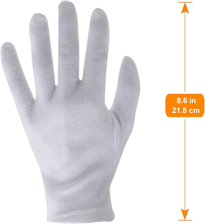 6 Pairs White Cotton Gloves for Dry Hands Eczema SPA Moisturizing - Work Glove Liners for Serving Costume Inspection