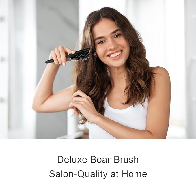 Eagle Fortress Boar Bristle Hair Brush for Women, Detangler Brush for Wet, Dry & Damaged Hair with Long Pins for Thick & Long Hair - Black