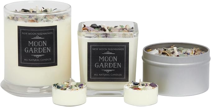 Moon Garden Candle by New Moon Beginnings - Soy Candle - All Natural Aromatherapy Crystal Candles - Intention Candle - Manifestation Candle - 8 oz Tin
