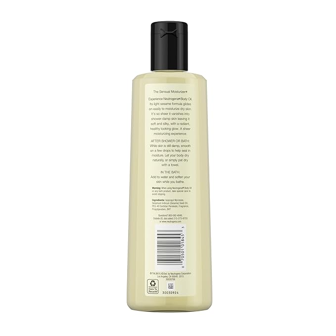 Neutrogena Body Oil Light Sesame Formula for Radiant Healthy-Looking Glow, Moisturizer for Dry Skin, Lightweight Non-Greasy Fast-Absorbing Bath and Massage Shower Oil, 16 Fl Oz Bottle Size