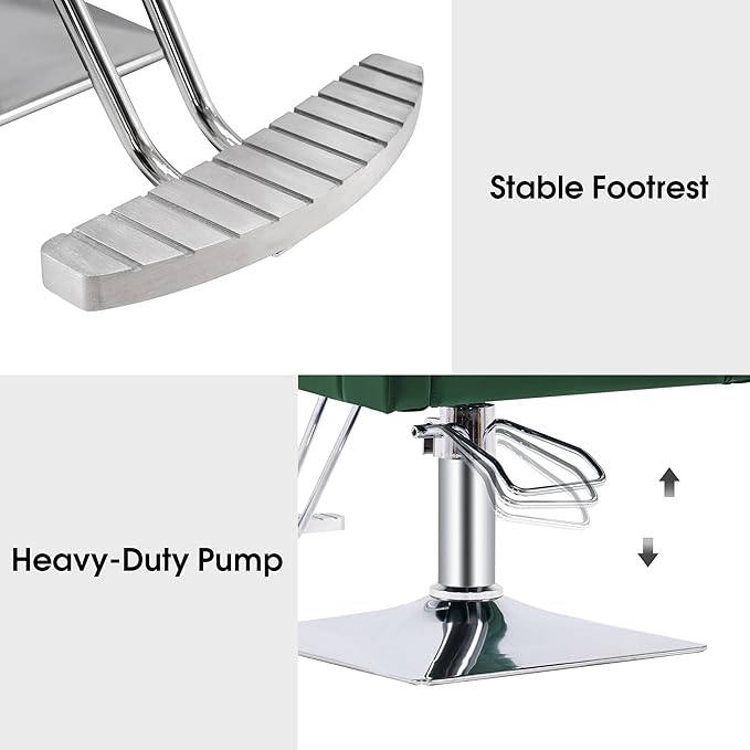 BarberPub Salon Chair for Hair Stylist, Hydraulic Stylist Chair, Adjustable Height, PVC Leather, 360 Degrees Swivel, Barbershop, Home Salon, Adult 8821 (Green)