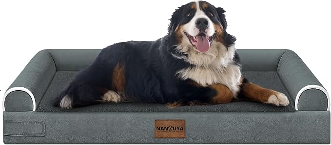 Orthopedic Dog Bed for Jumbo Dogs, 53 x 42 Inch, Dark Grey | Egg crate foam for joint support, 3-sided bolster pet sofa, waterproof lining, washable cover, and non-skid base