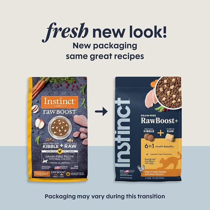 Instinct RawBoost, Dry Cat Food + Freeze Dried, Real Chicken, 10 lb Bag | High-protein kibble with FreshDried raw bites, grain-free, cage-free chicken recipe, minimally processed, complete nutrition