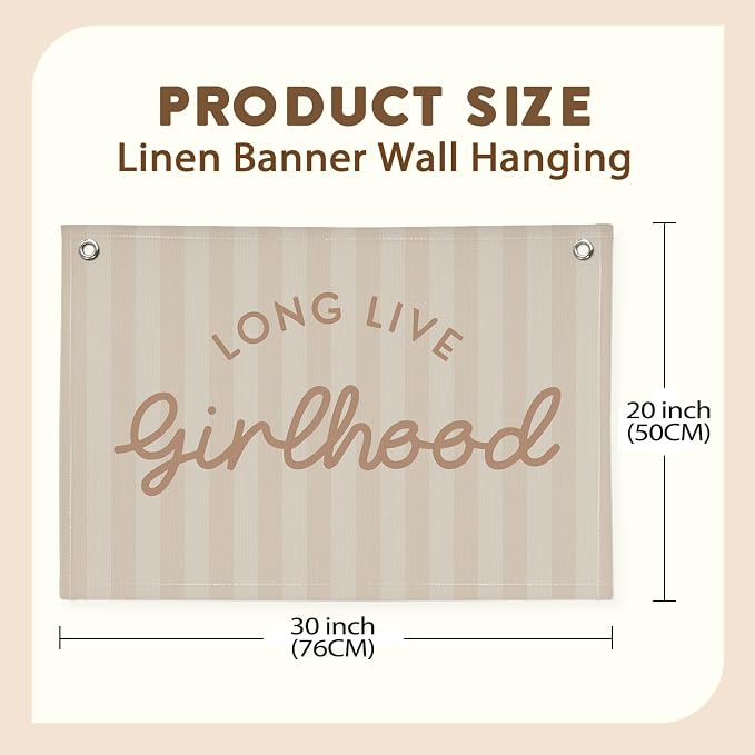 Girls Room Decor Long Live Girlhood Linen Banner Hanging Flag Vintage Pink Banner for Nursery Playroom Wall Decor for Kids Bedroom Dorm Toddler Decorations Trendy Room Decor 30x20 In (Girlhood)