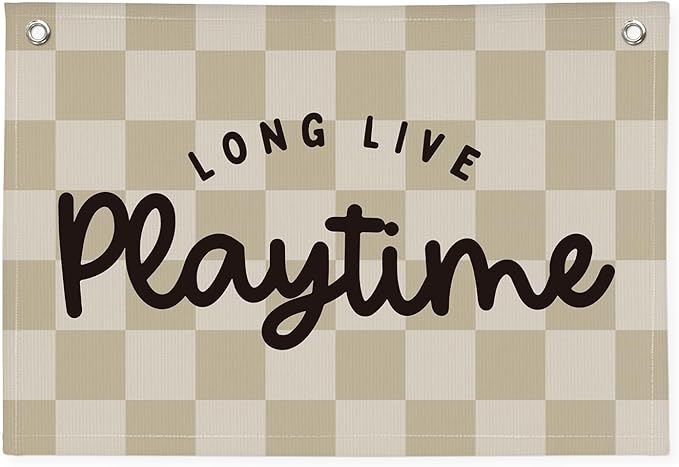 Playroom Wall Decor, Long Live Playtime Banner, Checkered Canvas Wall Banner for Playroom, Toddler Room, Boys/Girls Kids Room, Classroom, Playtime