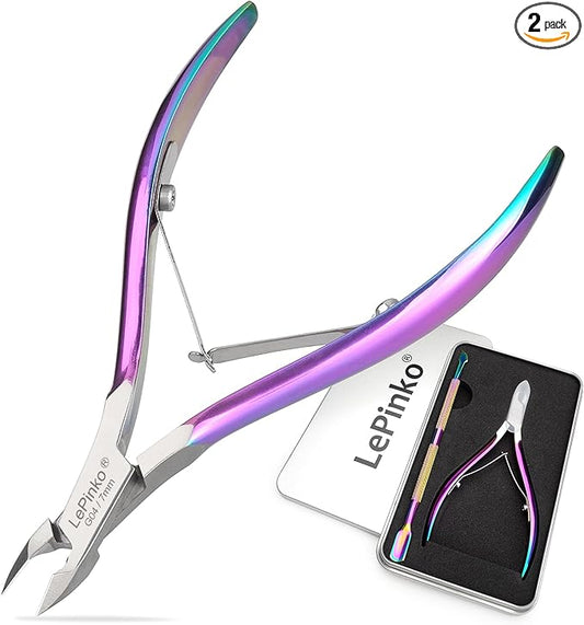 LePinko Professional Cuticle Trimmer with Cuticle Pusher, Super Labor-saving Dead Skin Nippers, Sharp Hangnail Remover for Fingernail Toenail, Pedicure Manicure Nail Care Tool for Women Men, 7mm Jaw