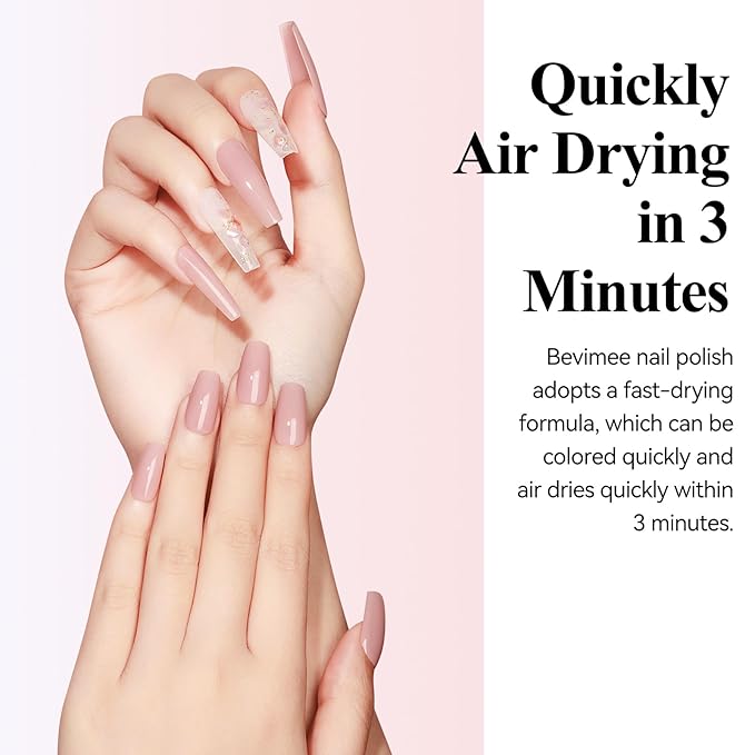 Quick Dry Nail Polish Air Fast Drying, Sheer Nude Regular Color Nail Polish Holographic High Coverage Nail Lacquer Water Based Natural Nail Art Valentine's Day Gift No Required UV LED, 12ML