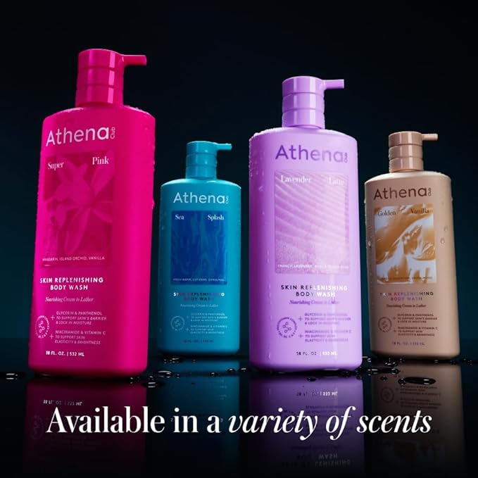 Athena Club Skin Replenishing Body Wash for Women, Sulfate Free Nourishing Cleanser with Niacinamide, Gently Cleanses Without Stripping, Lavender Latte Scent, 18 fl oz