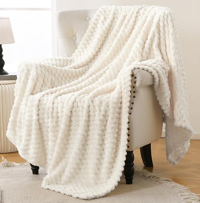 Bnuitland Ivory Flannel Throw Twin Size Blanket (60X80 inches), 300 GSM Fleece Cozy Warm Soft Home Decor Lightweight Bed Blanket for Adults, Suitable for All Seasons.