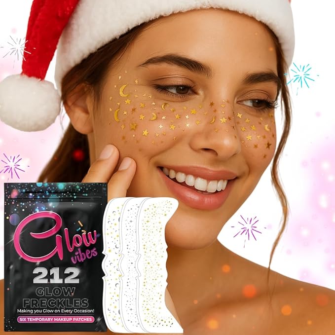 GlowVibes212 Glitter Freckles Face Tattoo - Glow in the Dark Freckles for Parties - Waterproof Face Glitter Freckles - Temporary Freckles - Cute Glow Party Makeup Accessories - 6 count