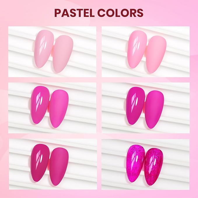 Hot Pink Nail Polish Set, Quick Dry Spring Summer Regular Nail Polish Neon Pink Glitter Fingernail Polish Natural Neutral Nail Lacquer High Glossy Nail Manicure DIY Salon Gift for Women Girl