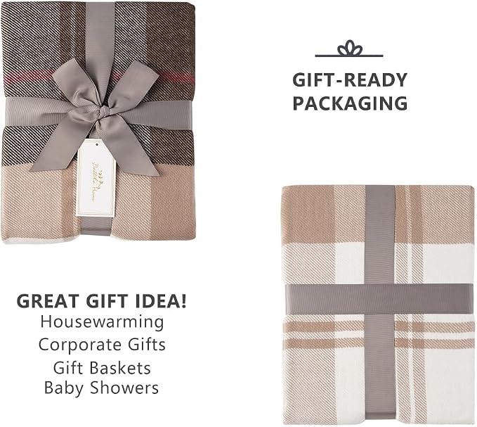 Brown Plaid Throw Blanket for Couch, Fall Buffalo Plaid Blanket 50"x60" | Lightweight Farmhouse Throw Blanket, Rustic Country Blankets, Decorative Woven Throws with Tassels, Ideal for Bed Sofa Men