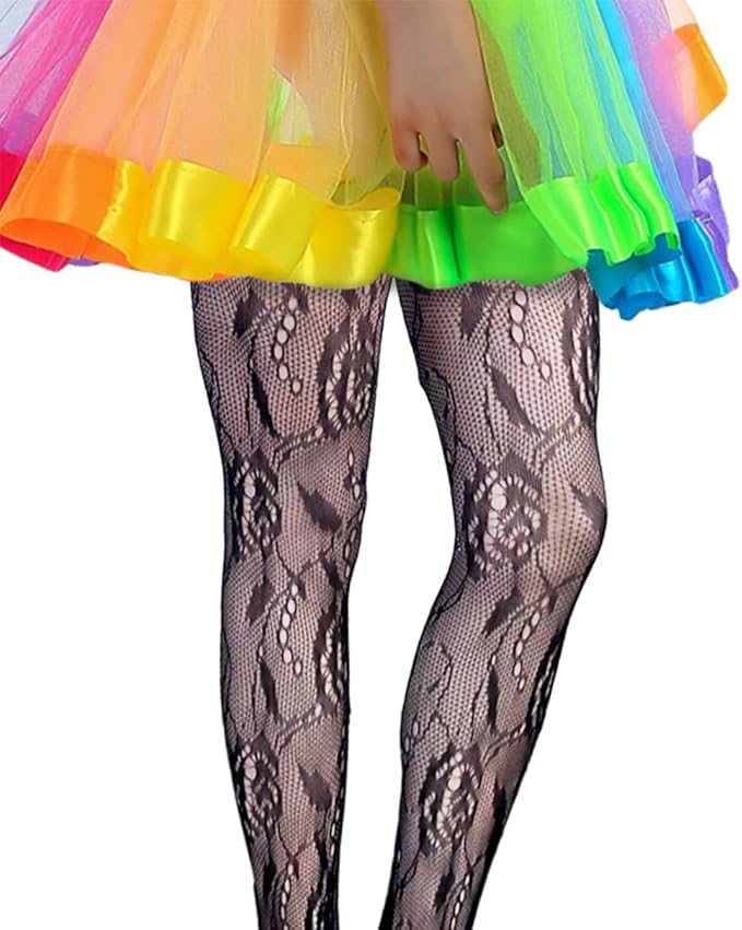 Girls Fishnet Stockings for Princess Dress High Waist Mesh Tights Cute Pattern Knit Socks