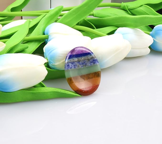 QINJIEJIE Thumb Worry Stone for Anxiety 7 Chakra Crystals Healing Stones Meditation Accessories Oval Palm Chakra Worry Stones Anxiety Depression Relief Items for Adults