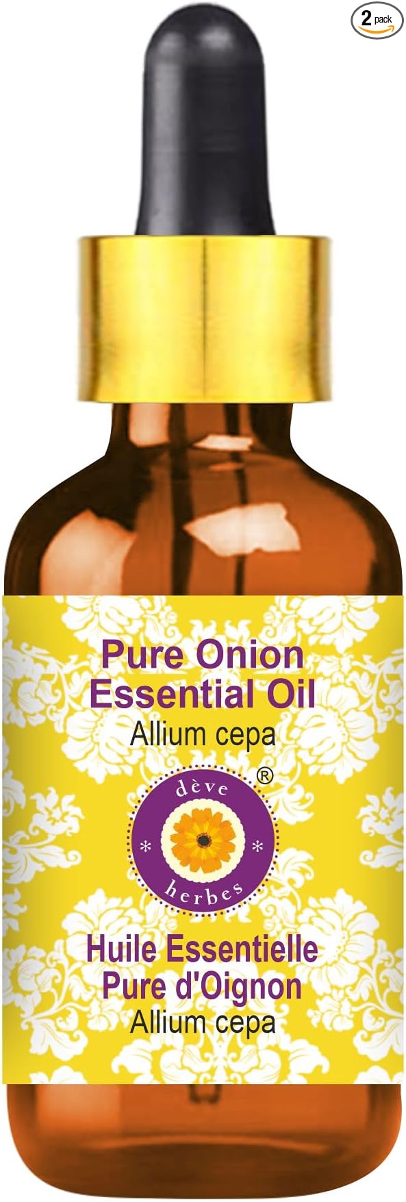 Deve Herbes Pure Onion Essential Oil (Allium cepa) with Glass Dropper Steam Distilled 15ml (0.50 oz)